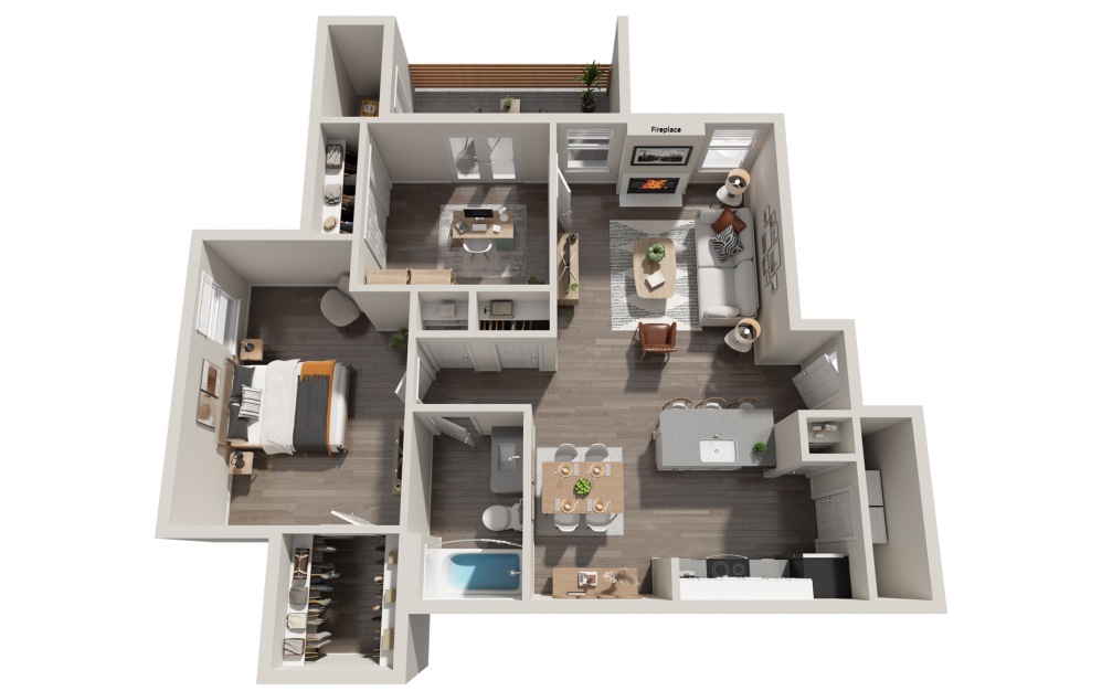 A4 - 1 bedroom floorplan layout with 1 bathroom and 802 square feet (3D)